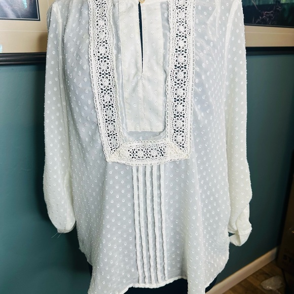 Daniel Rainn Flowy Beige Bib Collar Blouse with Pleated Details - Picture 2 of 5